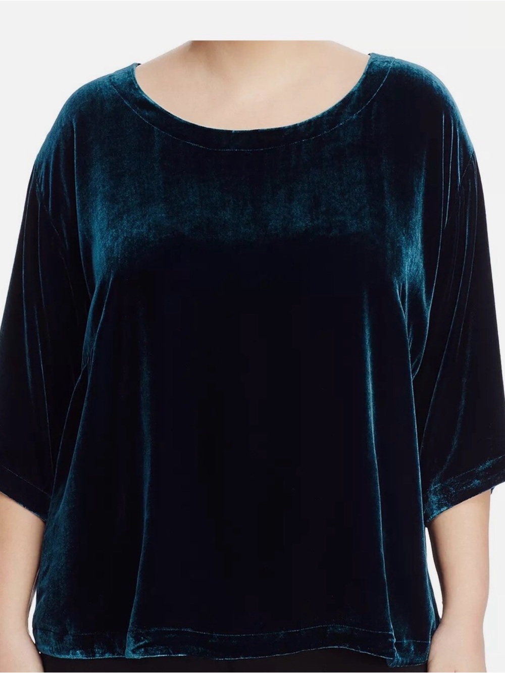 EILEEN FISHER Boxy Velvet Top in Blue spruce (teal) Sz 2X